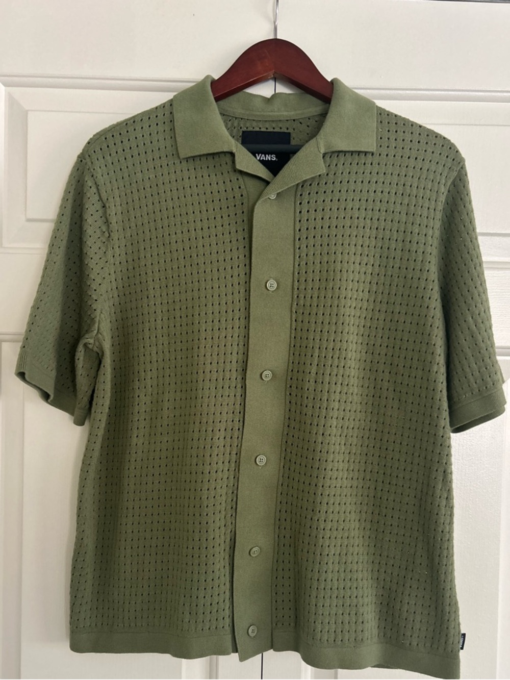 Vans Men's Feldman Knit Button-Up Polo Olive Green, Men’s Size M